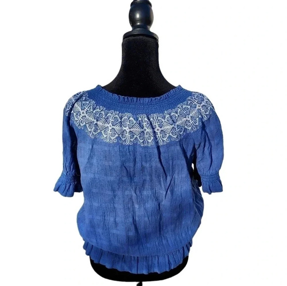 Tory Burch Blue Womens Blouse with Tassels Tie S/P 100%Cotton - Picture 2 of 12